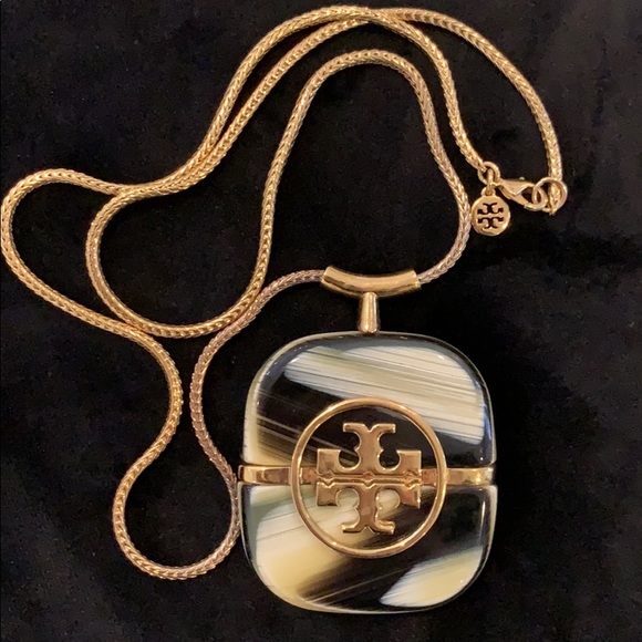 Tory Burch Jewelry - Tory Burch stone agate logo statement necklace